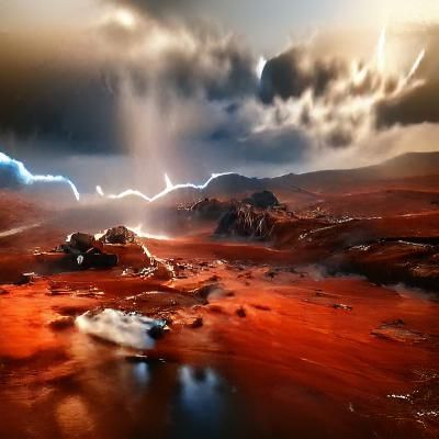 Martian Lightning Storm: Vivid Matte Painting