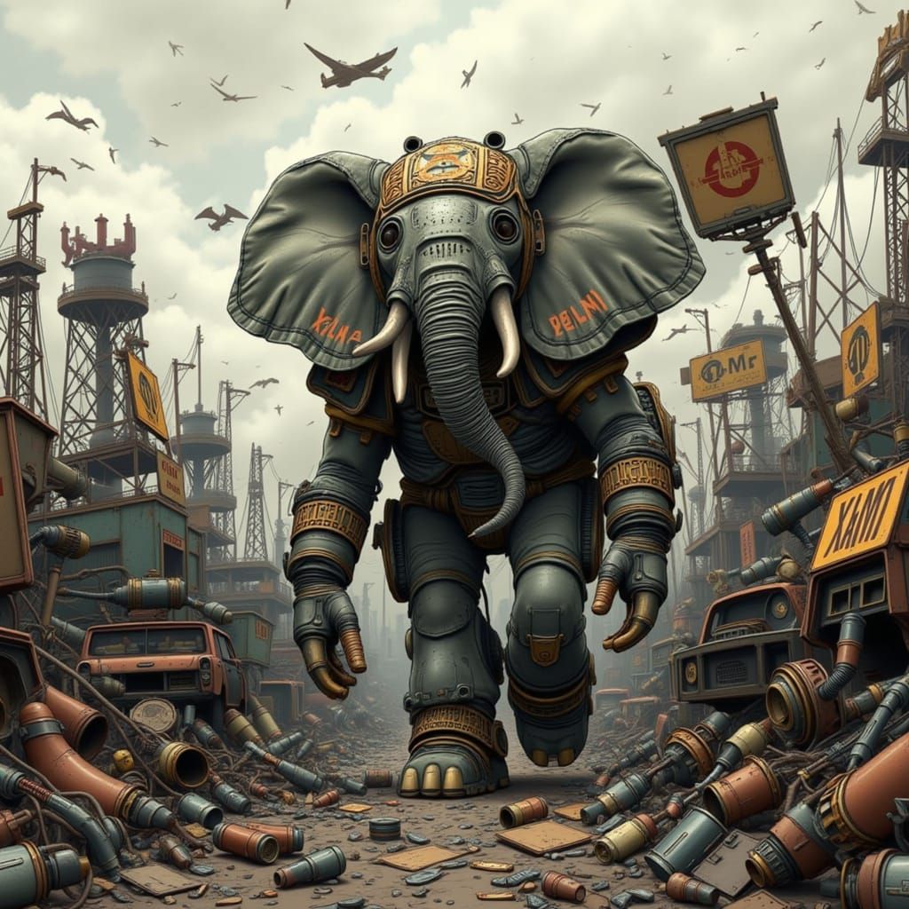 Robot Elephant Parade in Salvage Garden Style