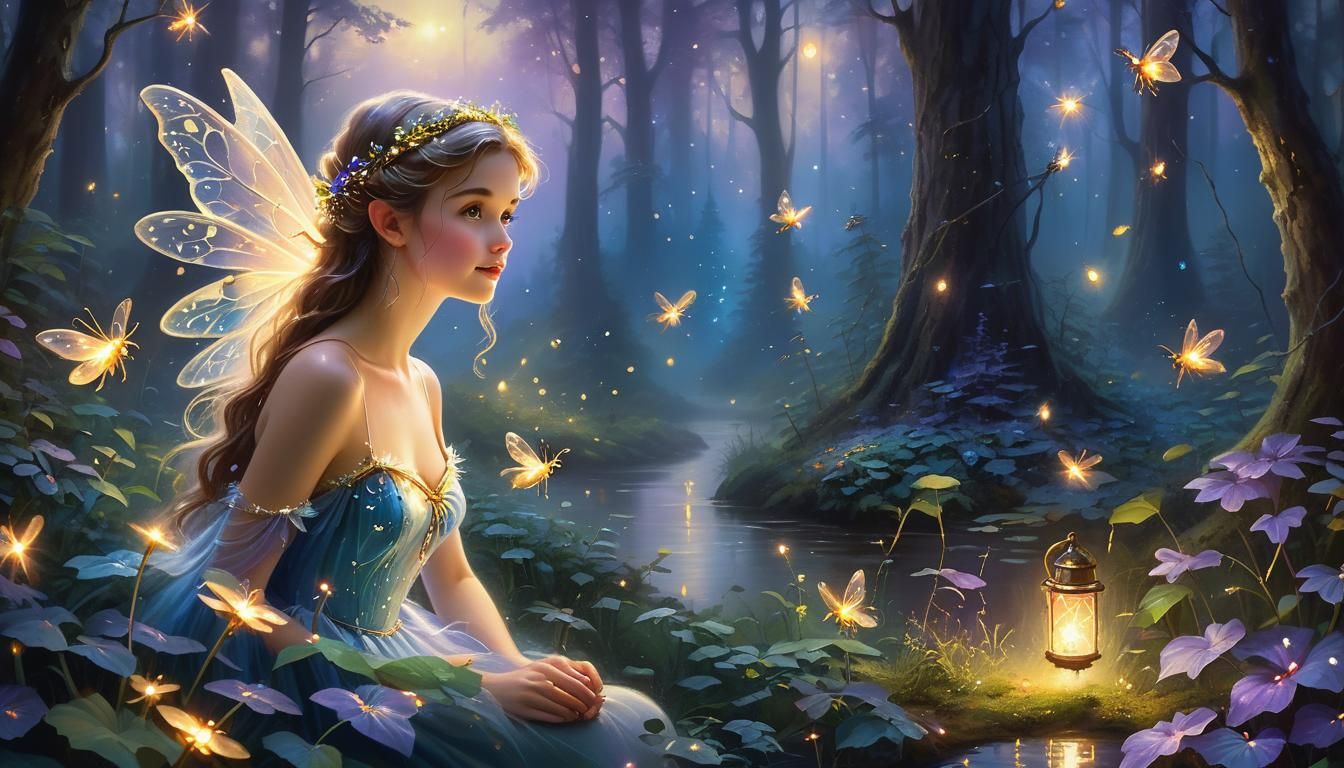 Twilight Fairy in Mystical Forest: Kinkade Style