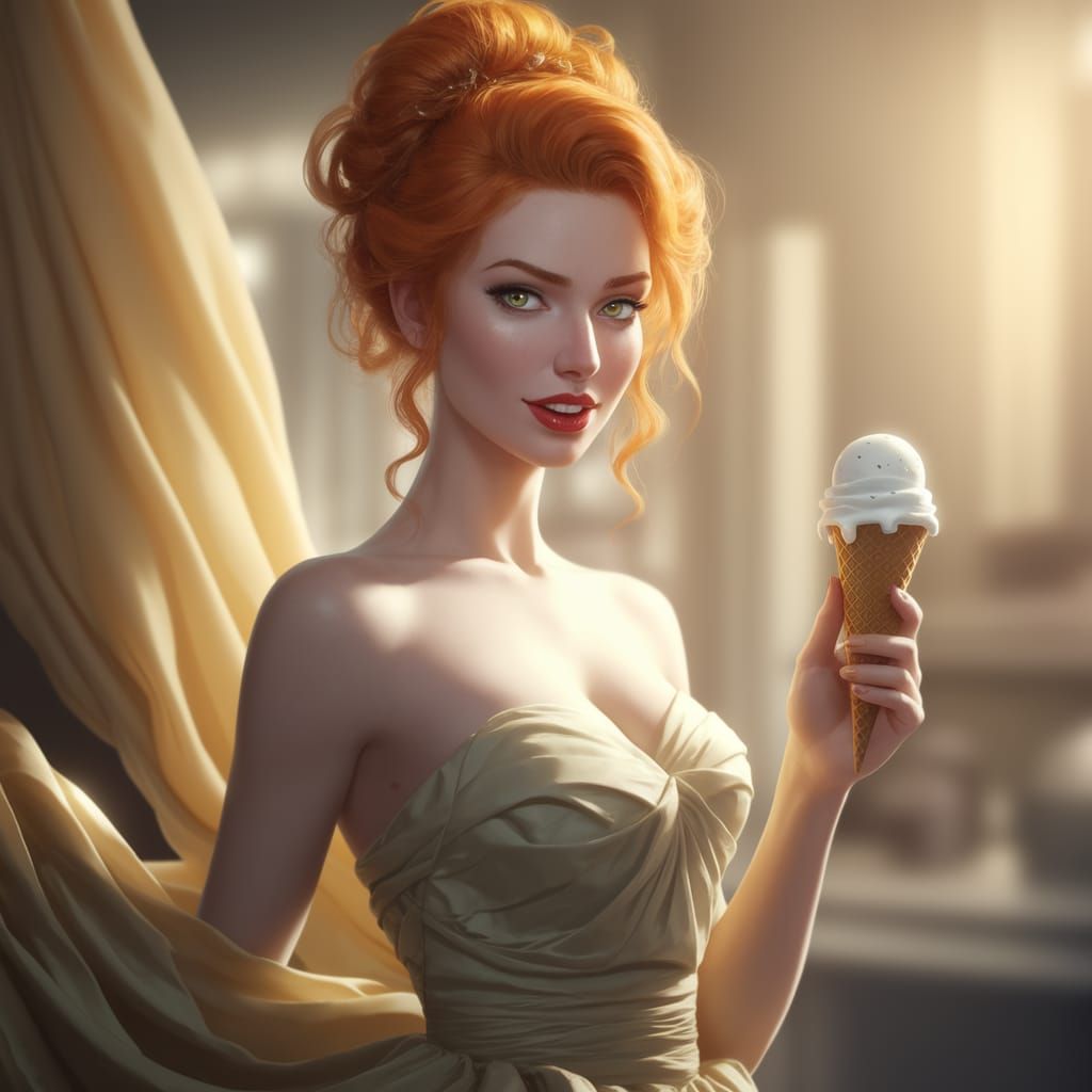 Sensual Ginger Goddess Enjoys Creamy Treat in Ethereal Dream...