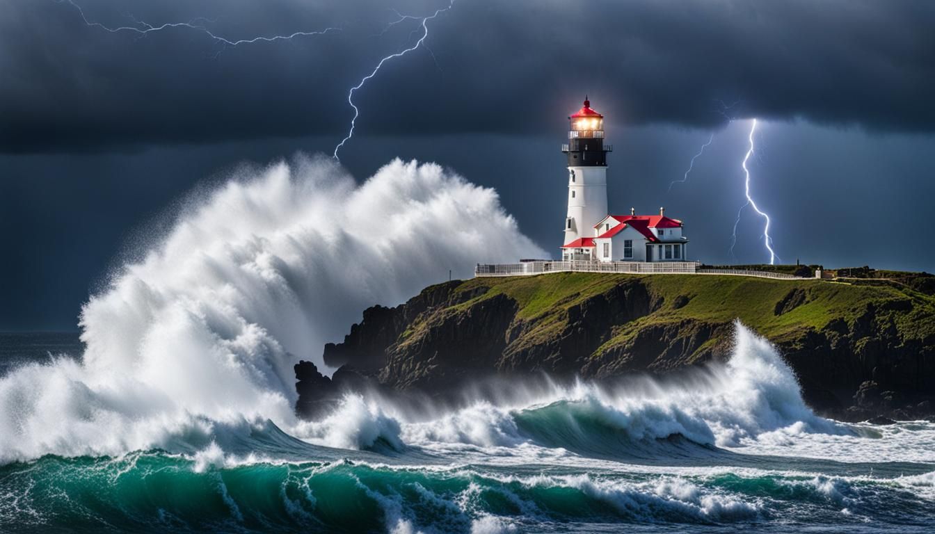 Ocean Storm with Lighthouse and Crashing Waves