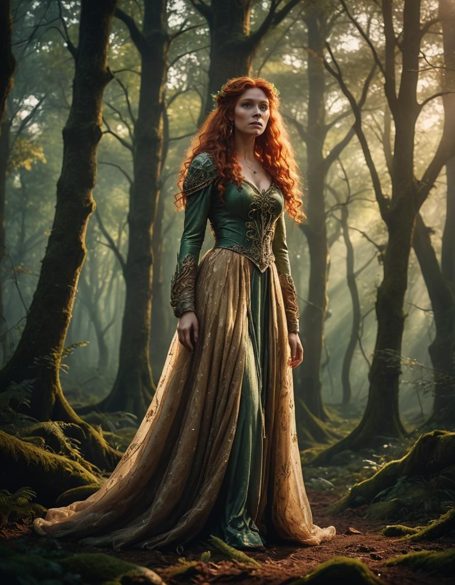 Voluptuous Elf in Mystical Forest: Cinematic Film Still