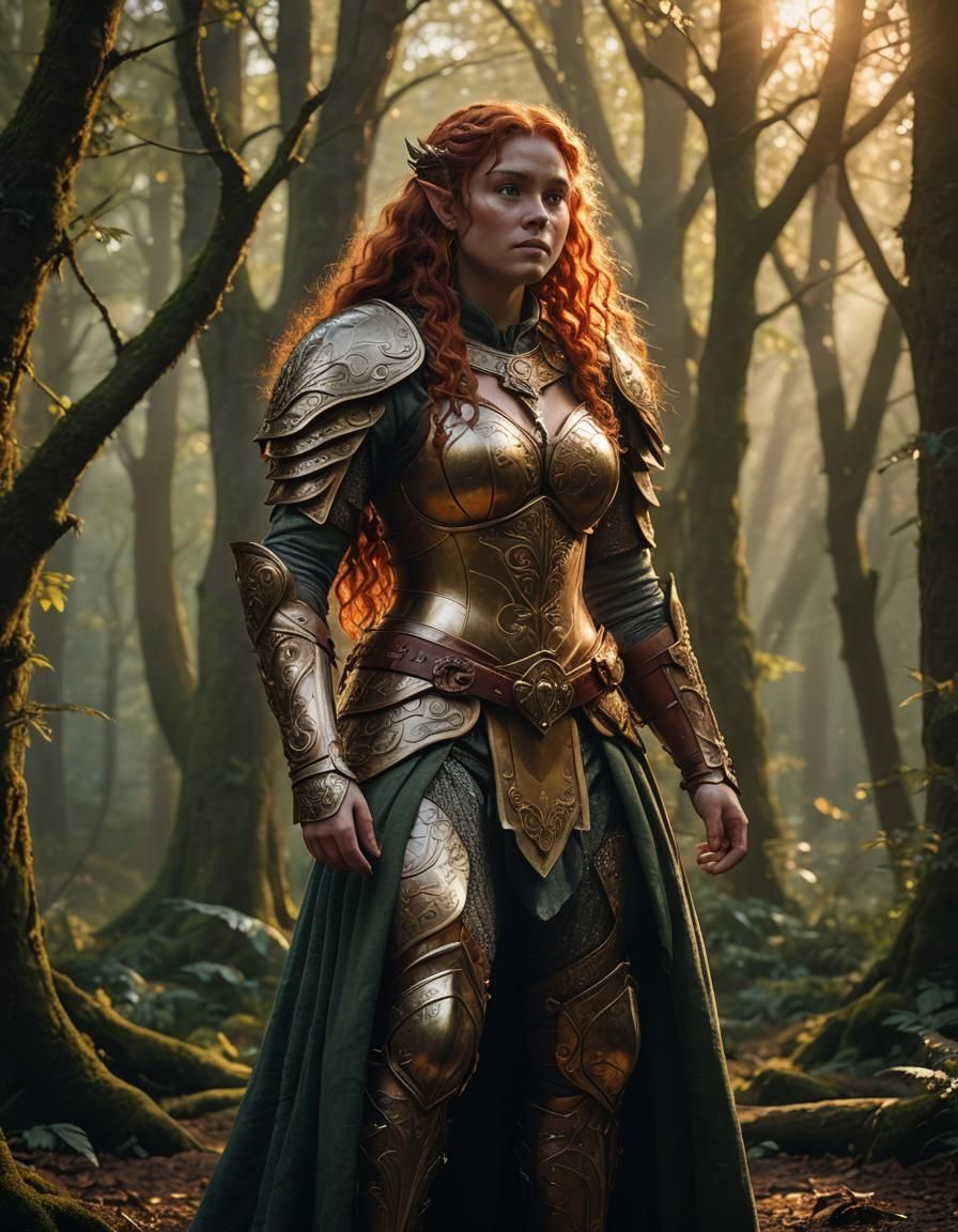 Voluptuous Elf in Mystical Forest: Cinematic Film Still