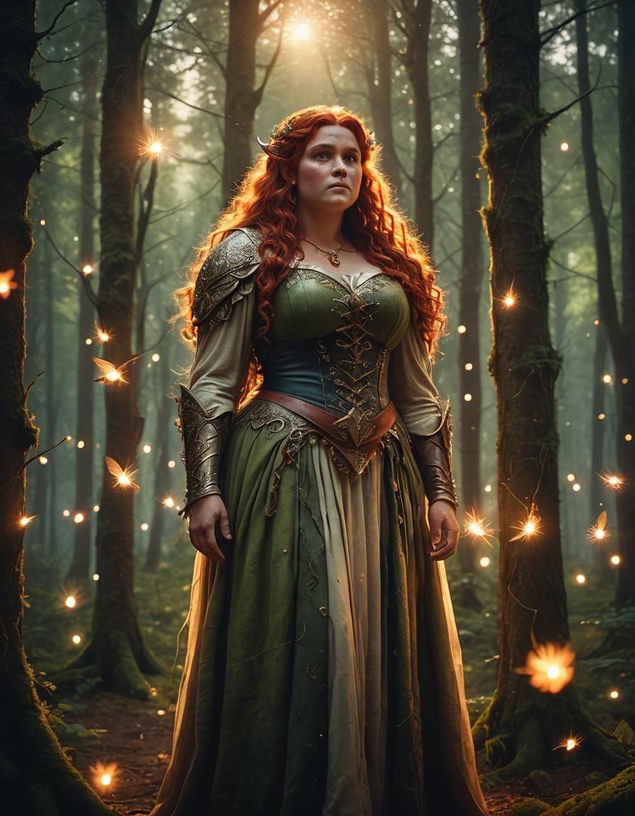 Voluptuous Elf in Mystical Forest at Dusk