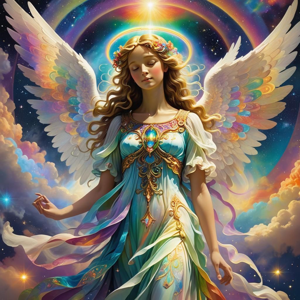Psychedelic Rainbow Angel in Cosmic Art Style
