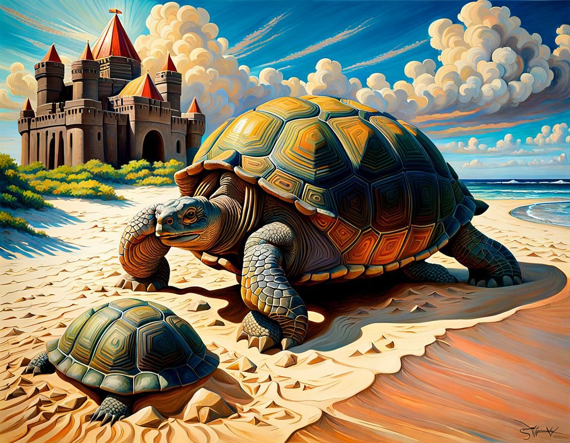 Galapagos Tortoise Painting in Symbolist Style