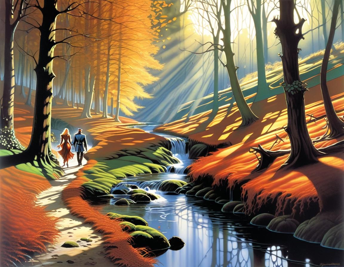 Autumnal Forest Walk in Fantasy Art Style