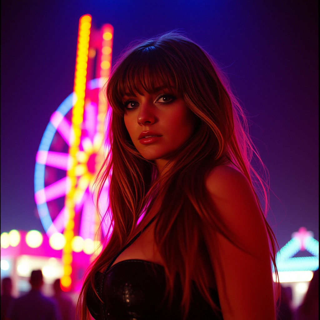 Woman at Night Fair: Analog Film Style