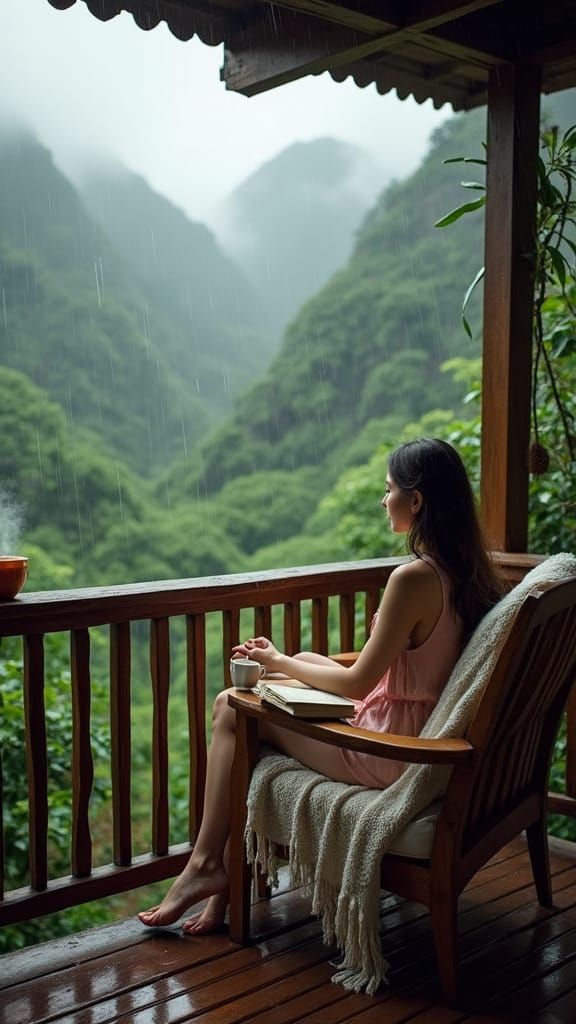 Monsoon Solitude: A Serene Balcony Scene