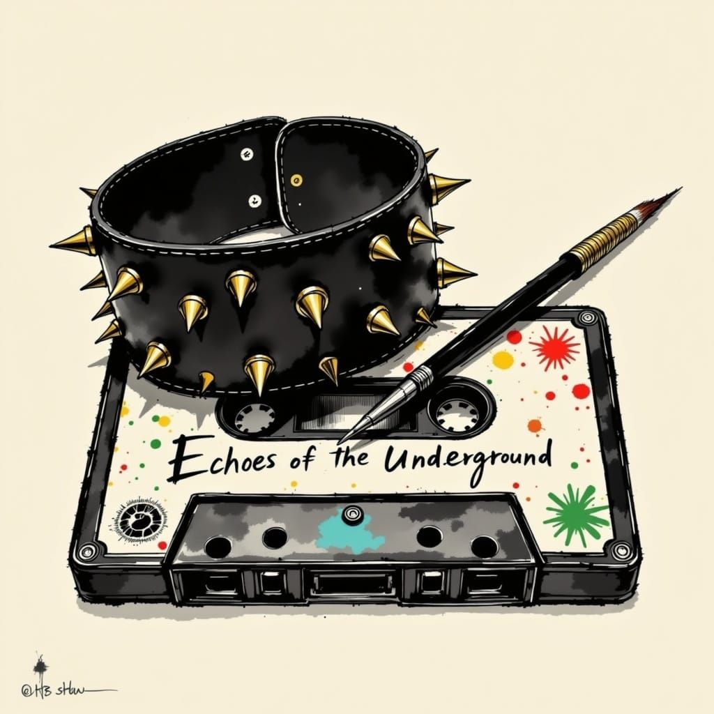 A Retro Cassette Player with a Spiked Leather Cuff Bracelet ...