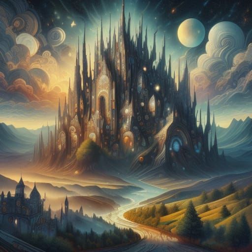 Surreal Landscape with M.C. Escher Architecture and Whimsica...