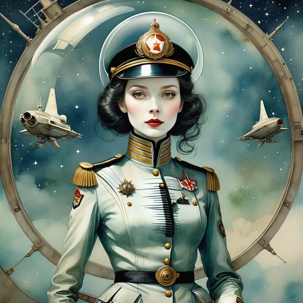 Ethereal Starship Officer in Watercolor Style