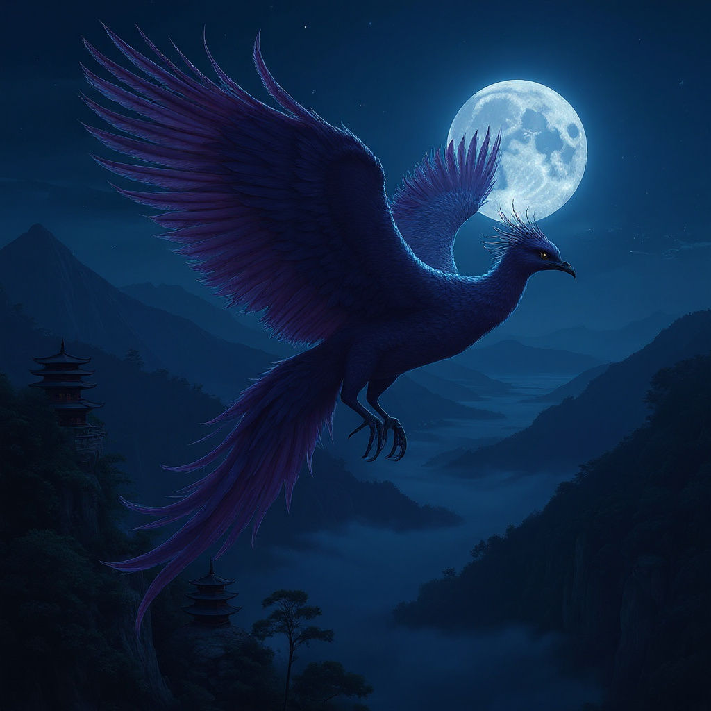 Purple Phoenix Soaring in Art Nouveau Twilight