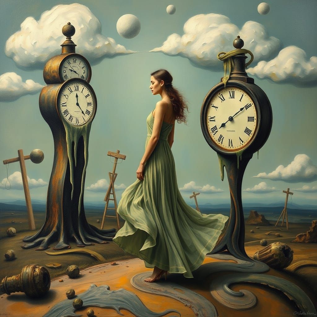 Surreal Woman in Dreamlike Dali-esque Landscape