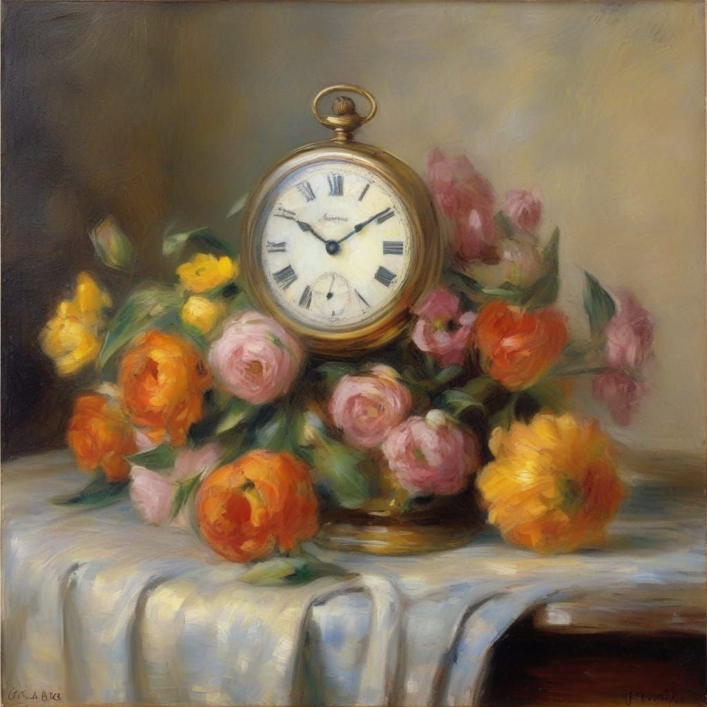 Impressionist Watch Amidst Whimsical Flowers