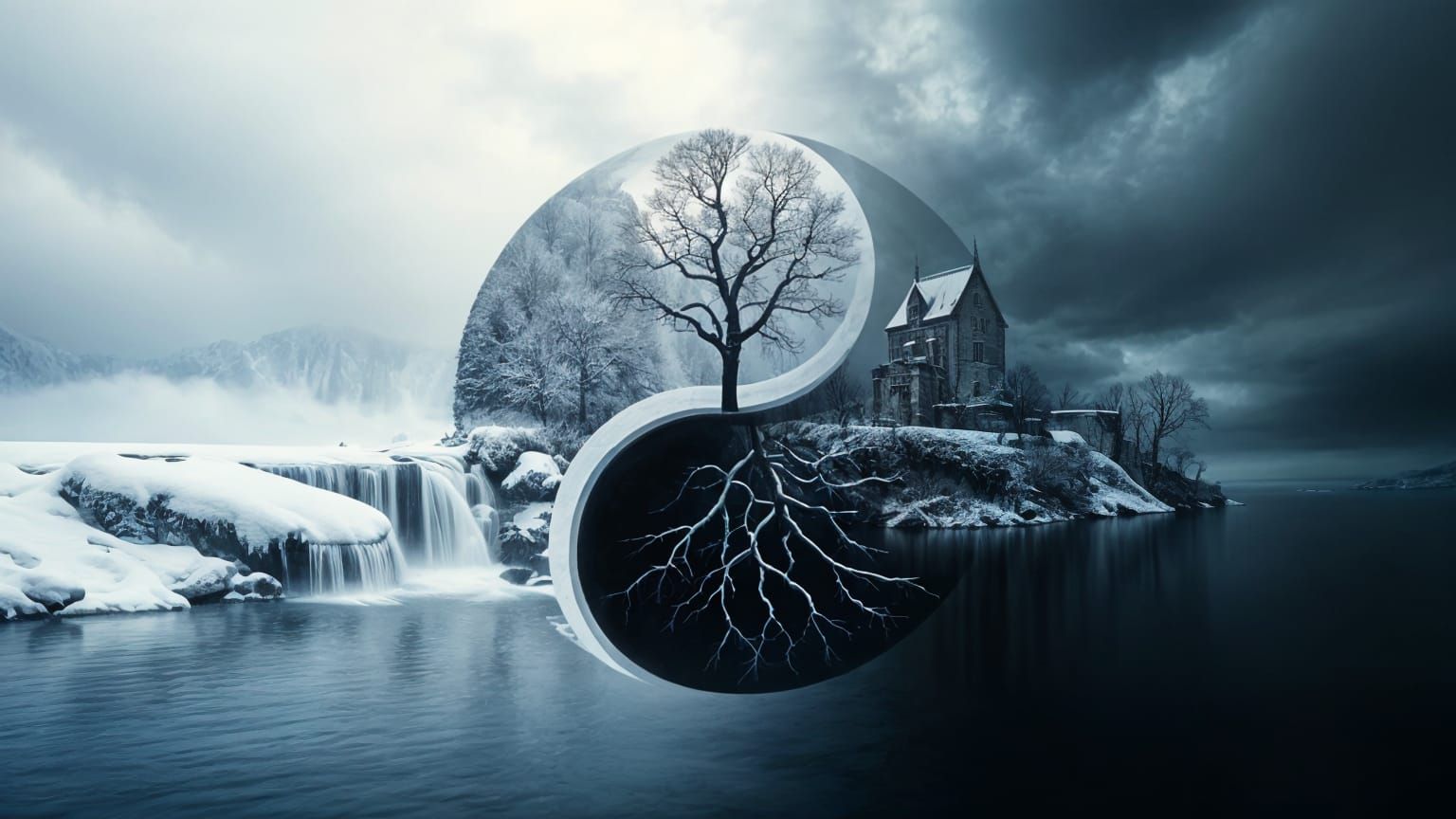 Yin-Yang: Winterscape and Ruin Castle