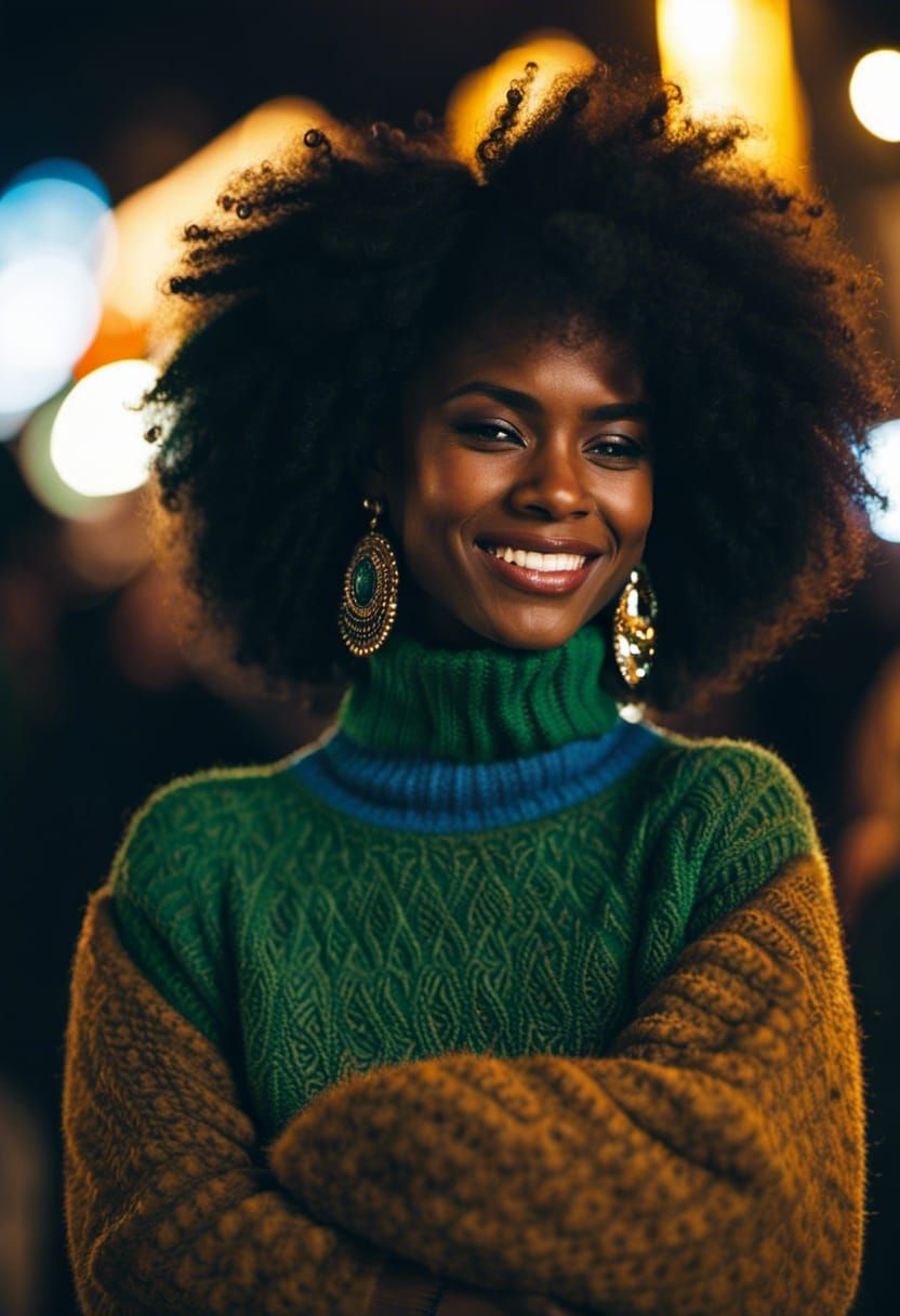 Street Party: Detailed Portrait of Woman with Afro