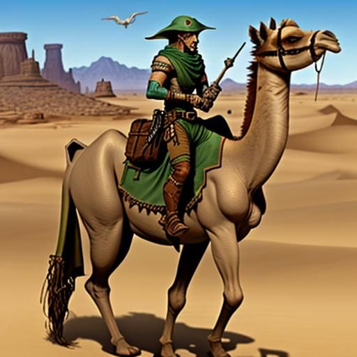 Desert Elf Ranger with Dragon, Fantasy Art
