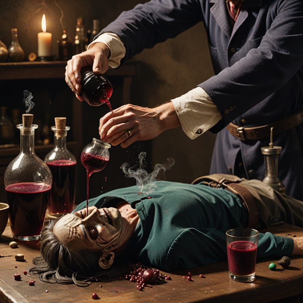 Mysterious Death Scene in Macabre Dark Fantasy Art