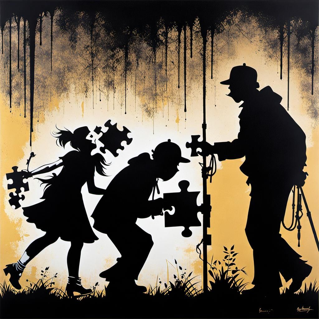 Banksy Creating Mysterious Street Art in Pop Art Style