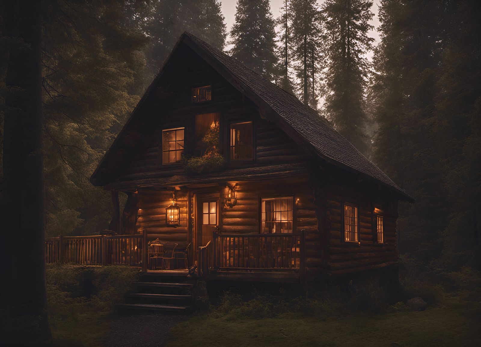 Cozy Cabin in Forest with Cinematic Lighting