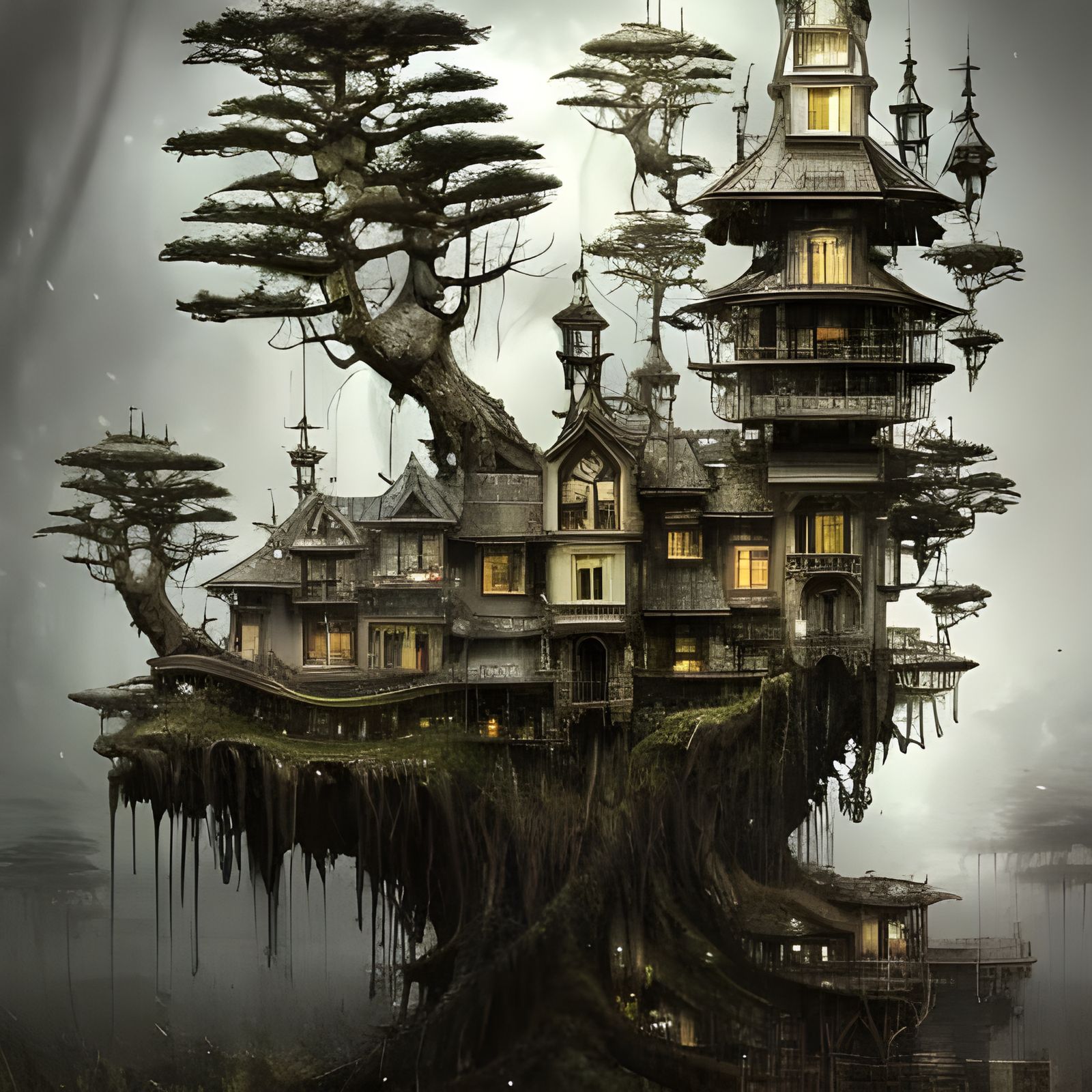 Clockpunk Crystal Bonsai Village: Digital Matte Painting