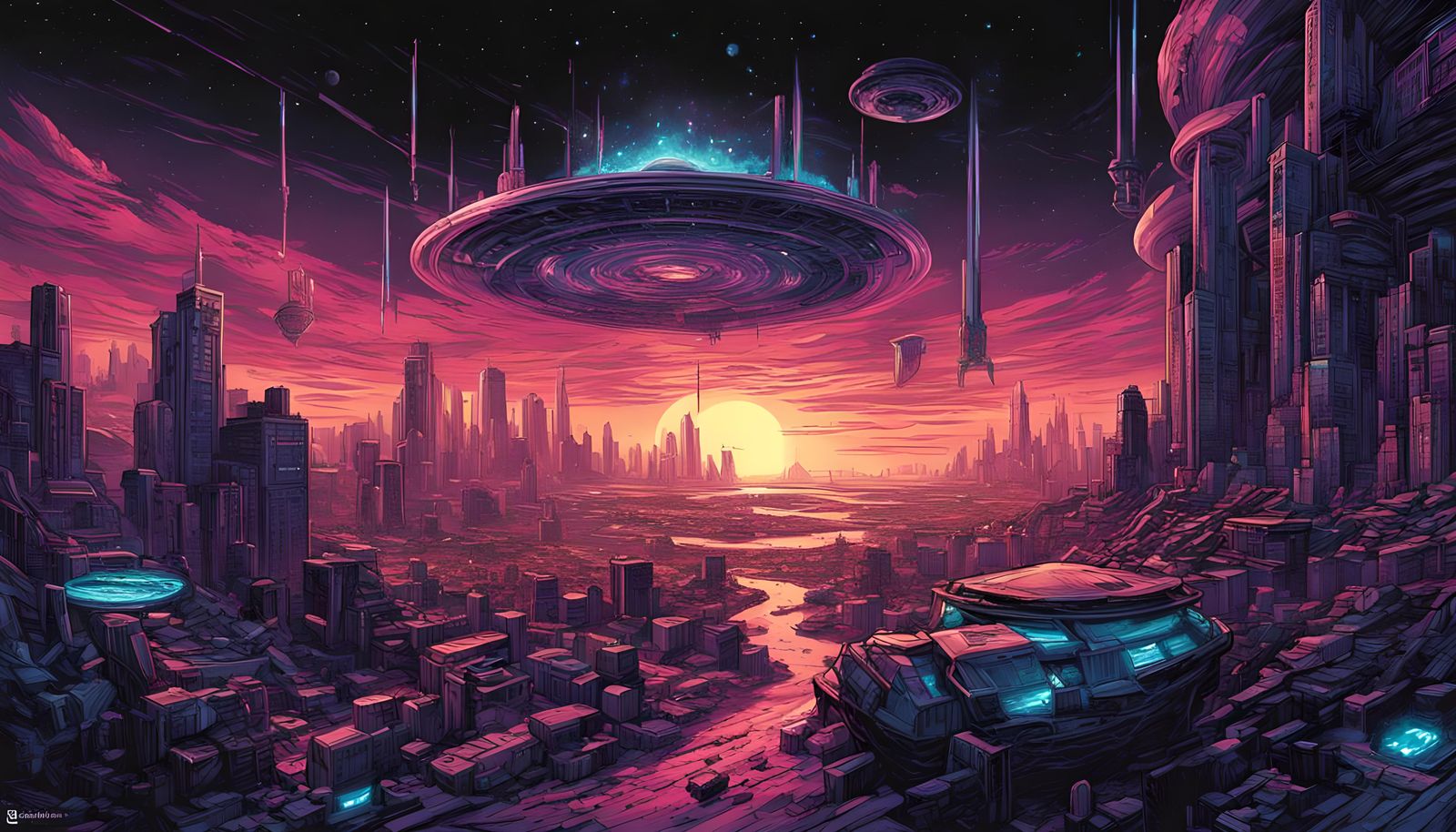 Cyberpunk Galaxy Black Hole Comic Book Art