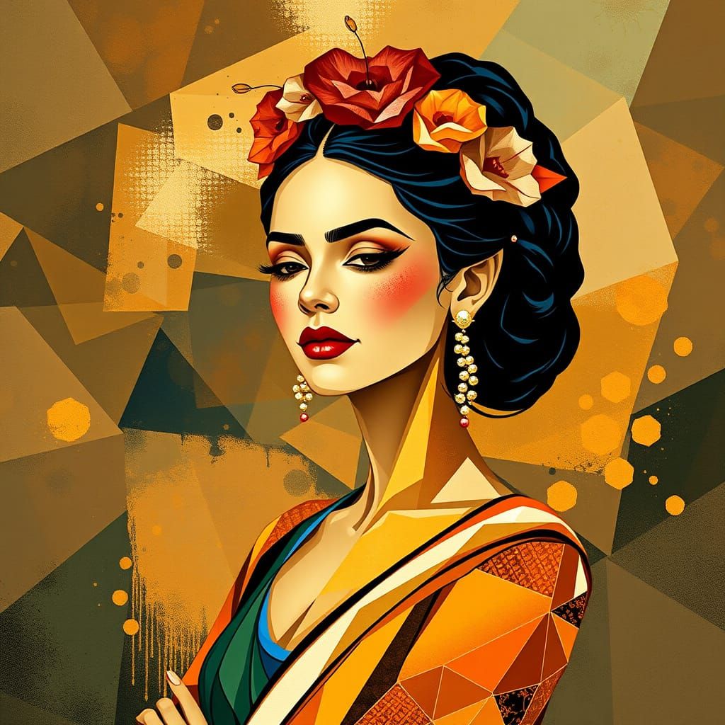 Elegant Crystal Woman in Geometric Art Deco Style