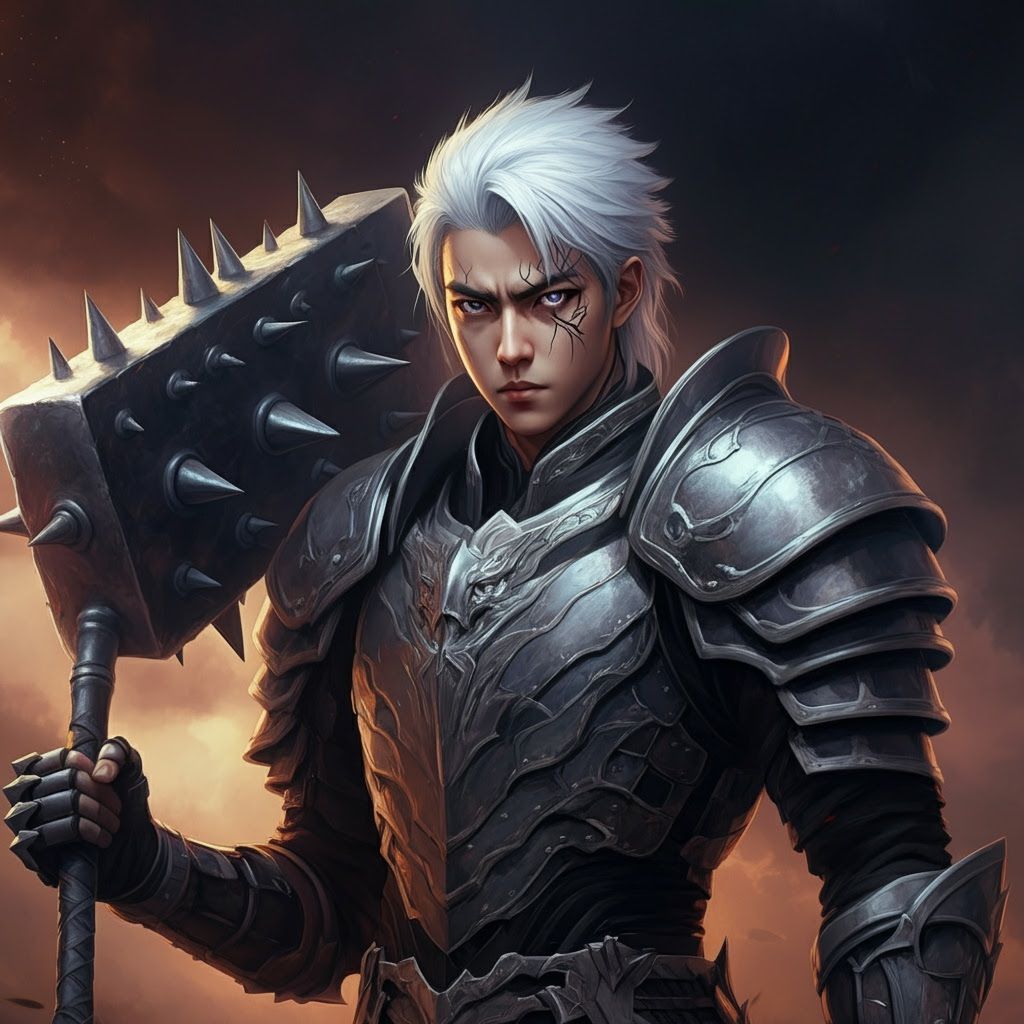 White Haired Warrior with Spiked Mace