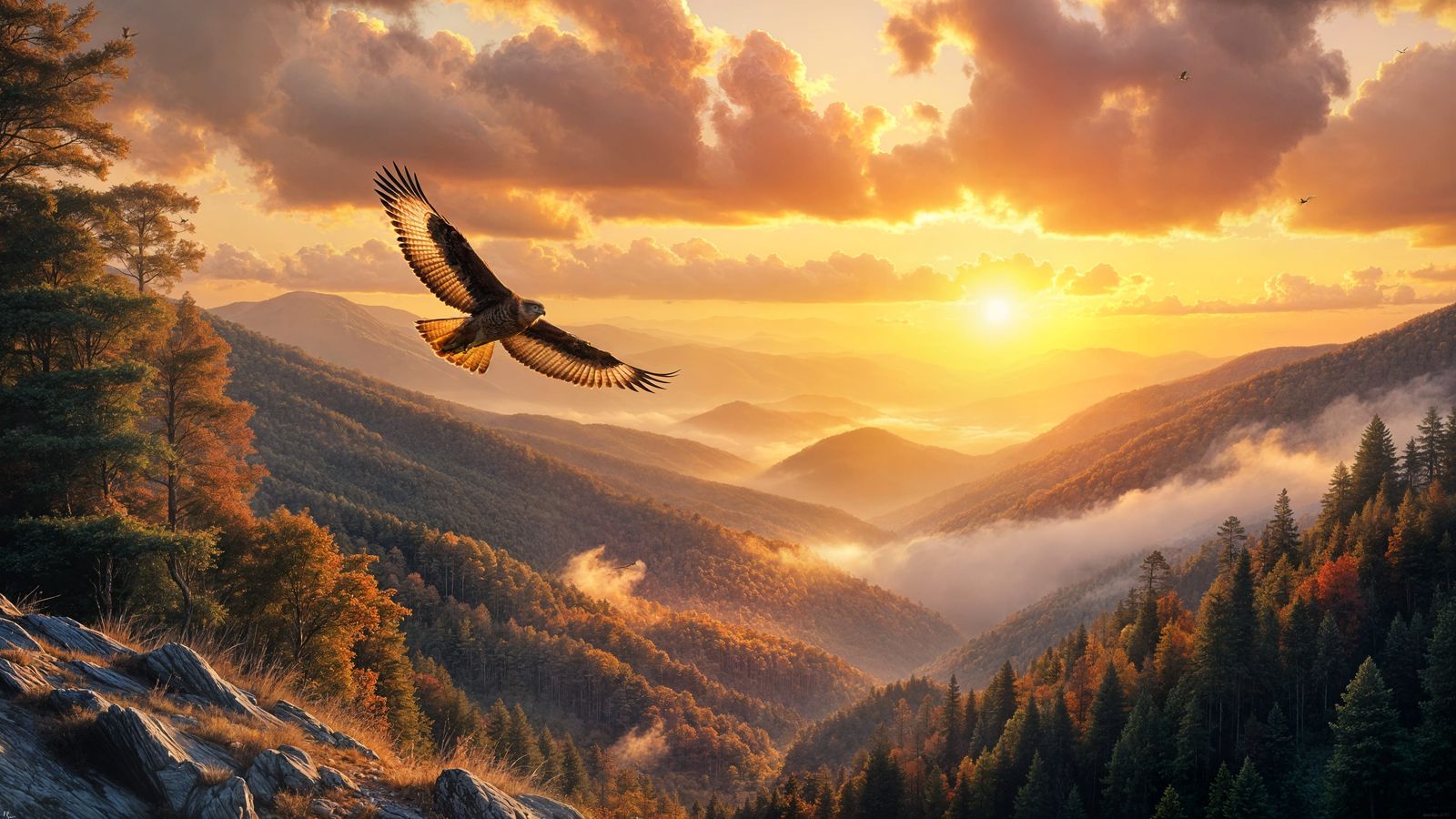 A large male Red Tailed Hawk over The Great Smoky Mountains.