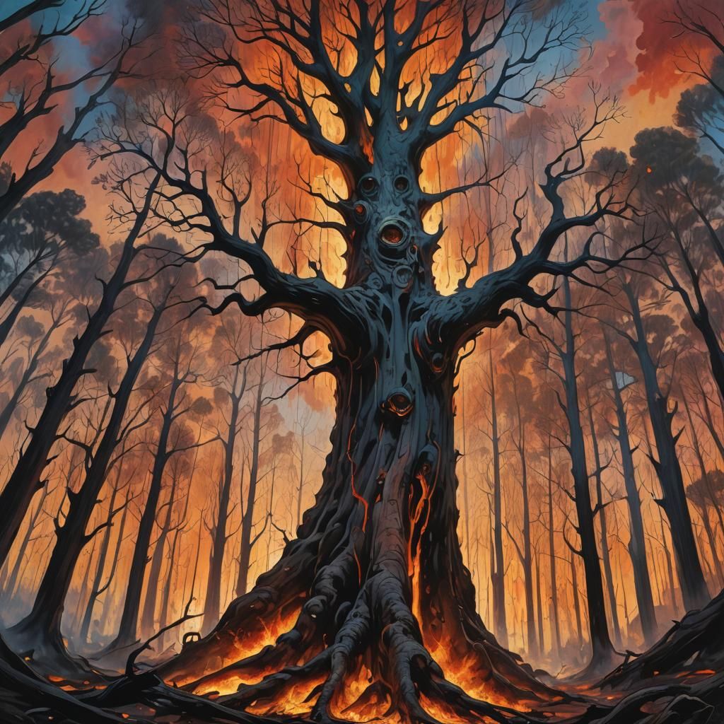 Surreal Burning Forest in Abstract Expressionism