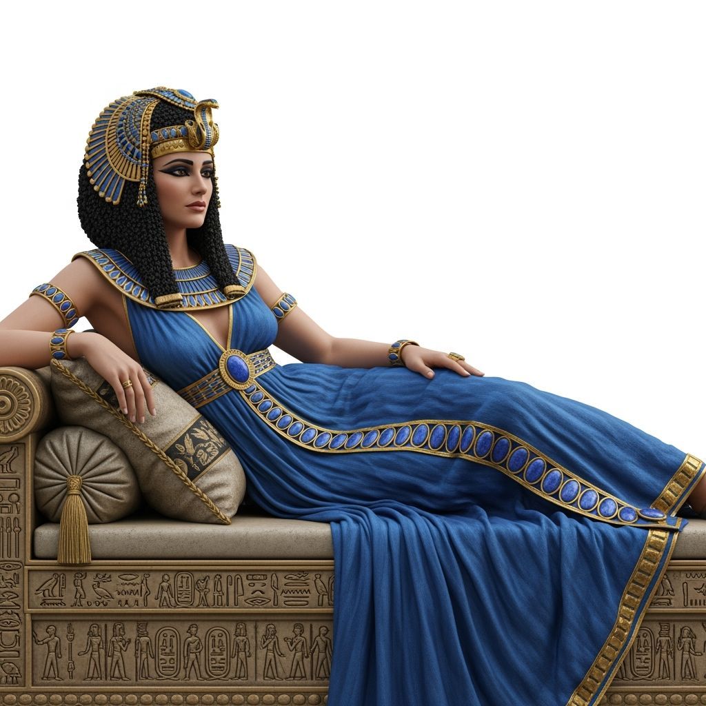 Cleopatra in Blue Gown and Egyptian Headdress