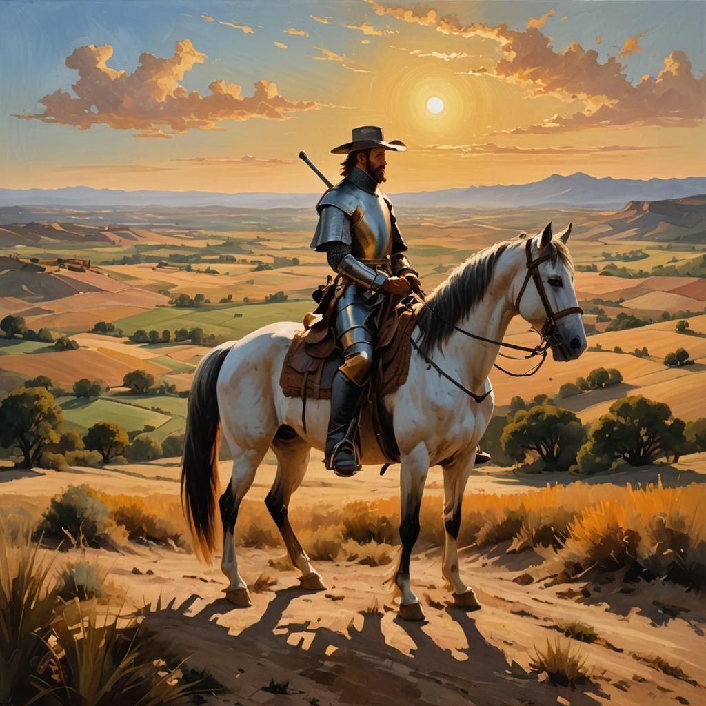Don Quixote in a Spanish Landscape Oil Painting