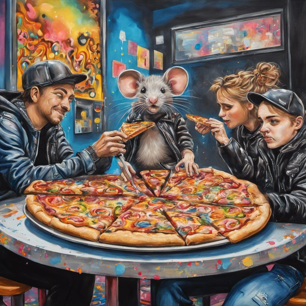 Mice Eating Pizza: Graffiti Art in Restaurant
