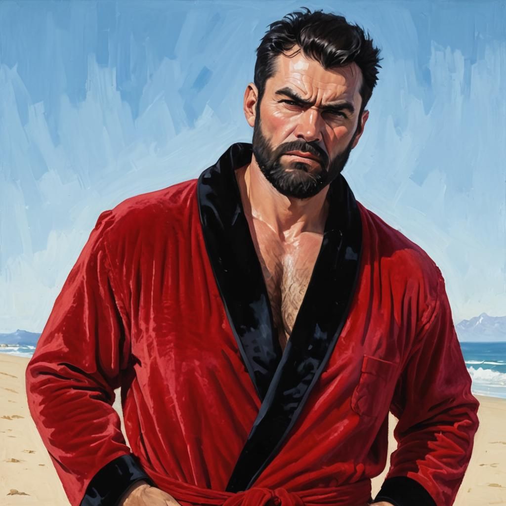 Angry Hirsute Afghan Hunk in Velvet Bathrobe