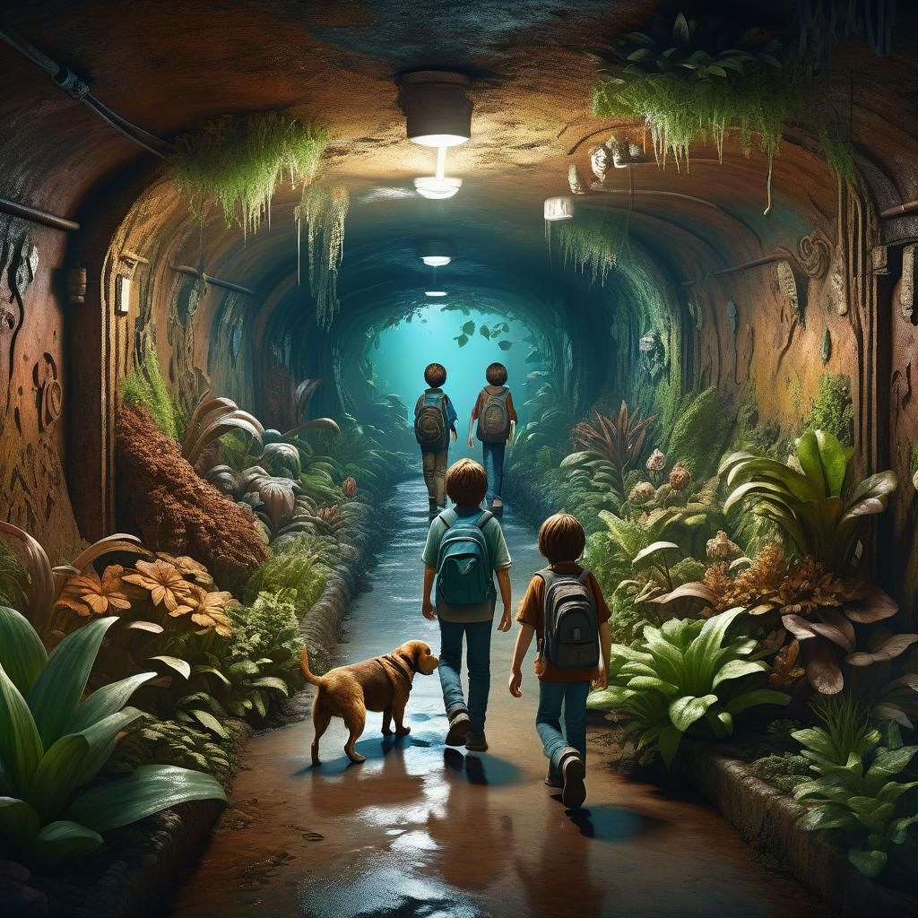 Underground Gallery with Children and Dog