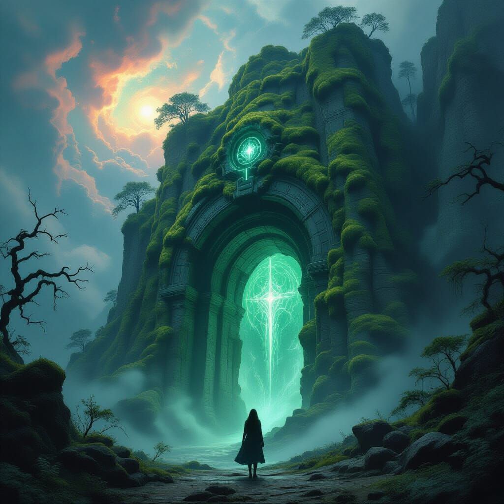 Mystic Doorway in Ancient Mountain Digital Painting