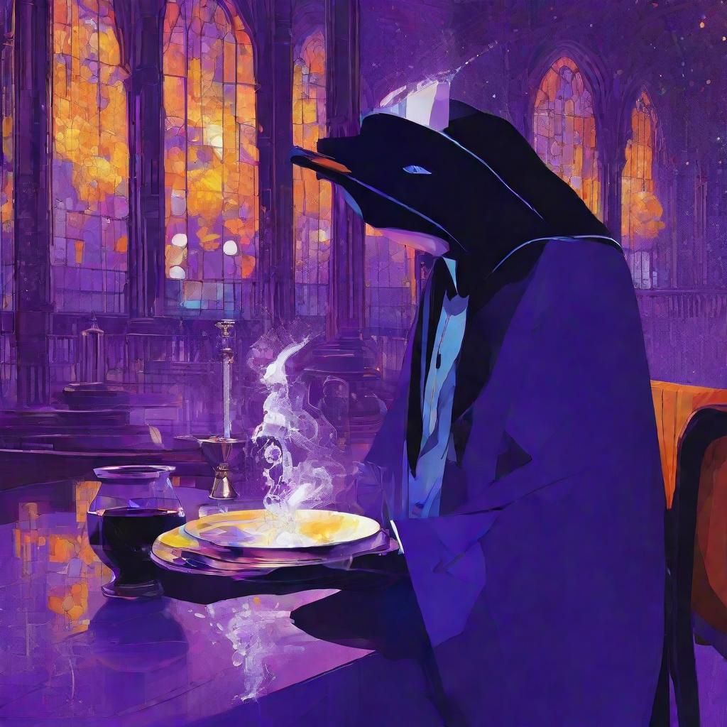 Digital Penguin Priest in Vibrant Amethyst