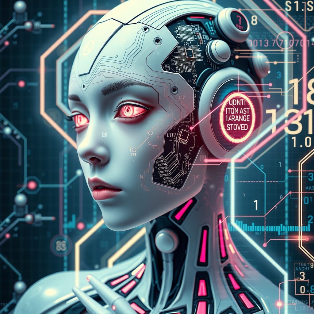Android Siren in Cyberpunk Glitch Art Style