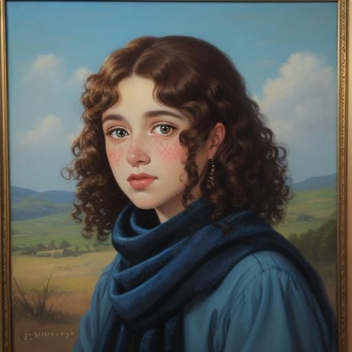 Portrait of a Woman with Headscarf in Oil Painting Style