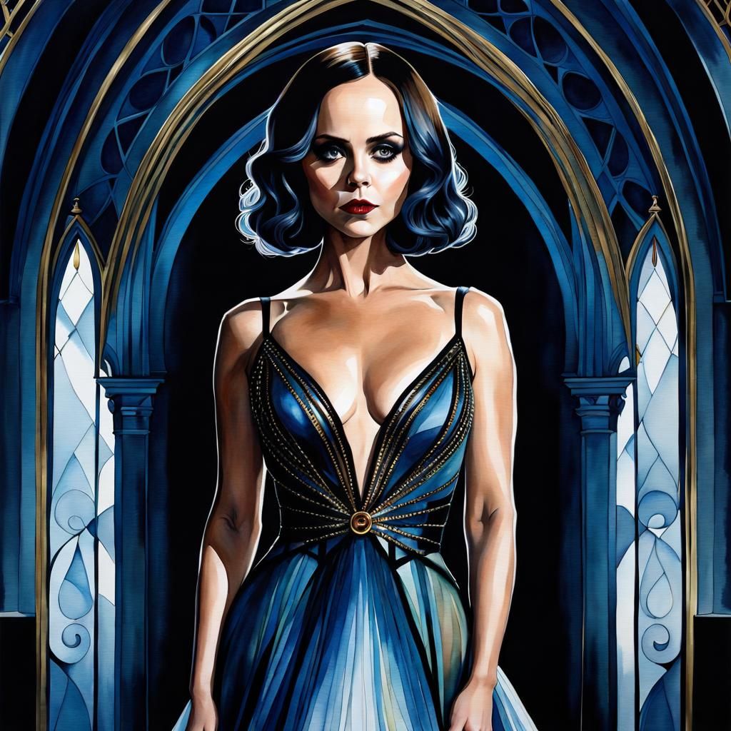 Christina Ricci Portrait in Watercolor Style