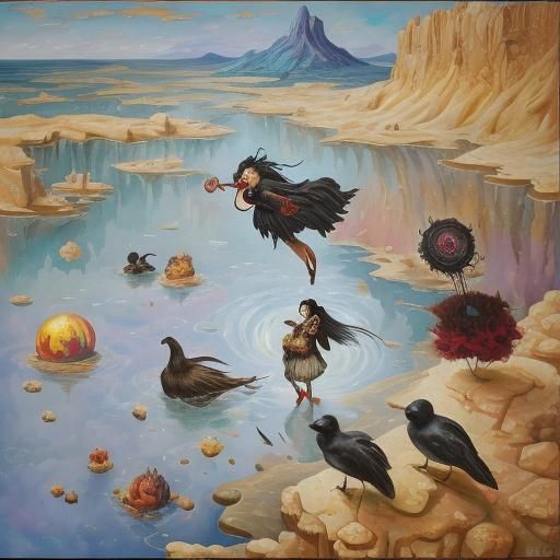 Surreal Emotional Boy, Gouache and Watercolor Painting