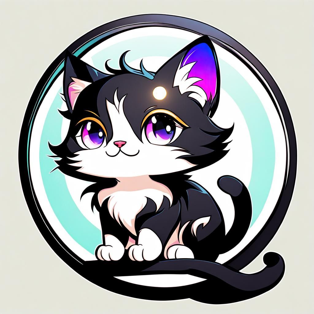 Cute Chibi Cat Sticker in Anime Style