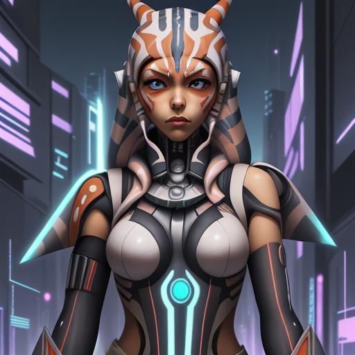Ahsoka in Cyberpunk Anime Style