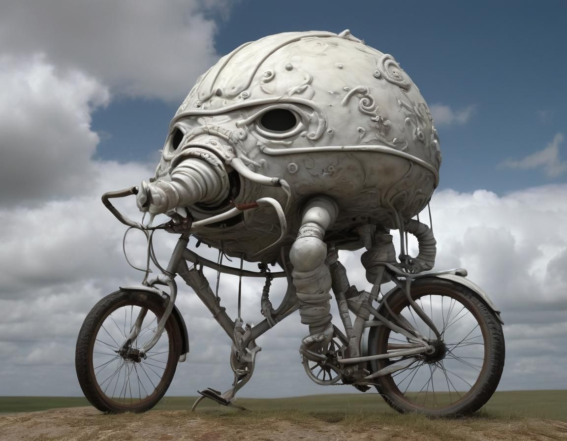 Cloud Golem on Bicycle: Detailed Matte Illustration