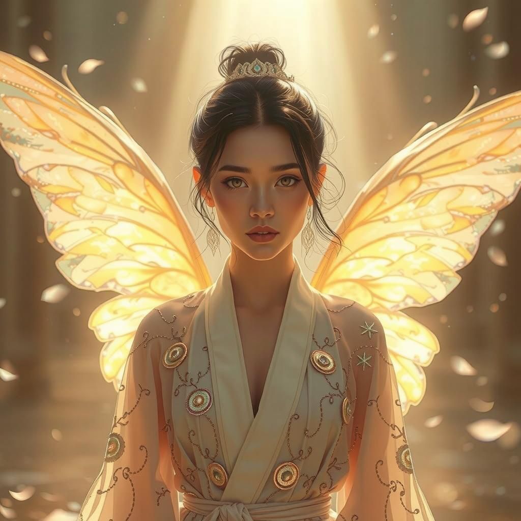 Thai Woman with Wings in Ethereal Light