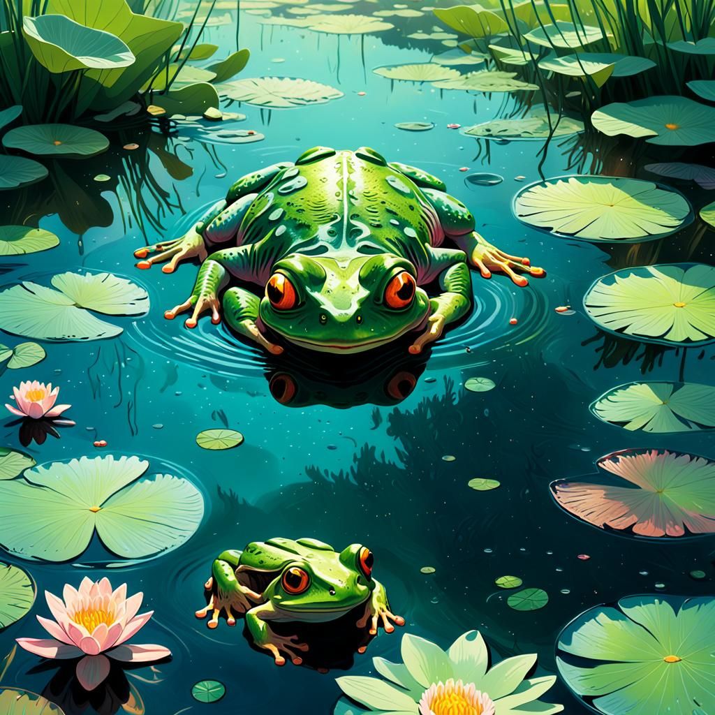 Child Submerged in Frog Pond: Fantasy Concept Art