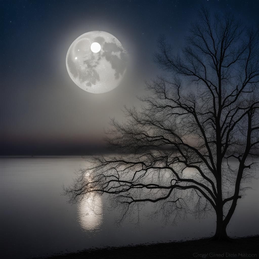 Foggy Erie Night with Mosaic Moon