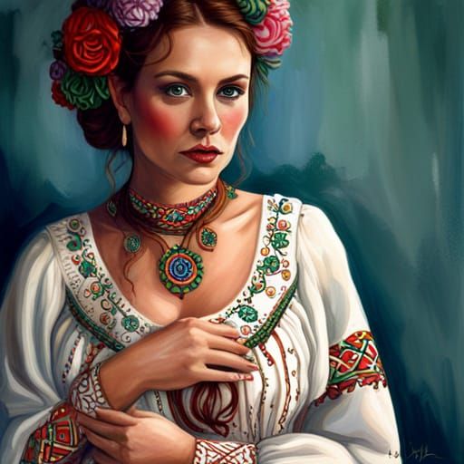 Irish Woman in Embroidered Mexican Wedding Dress