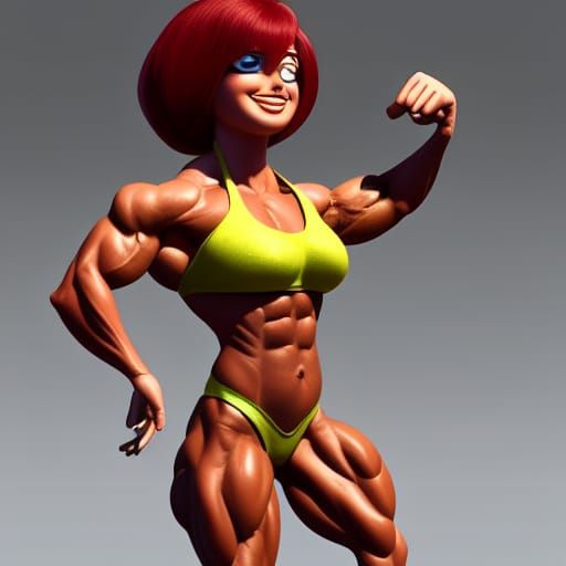 Female Bodybuilder in Pixar-Inspired 3D Art